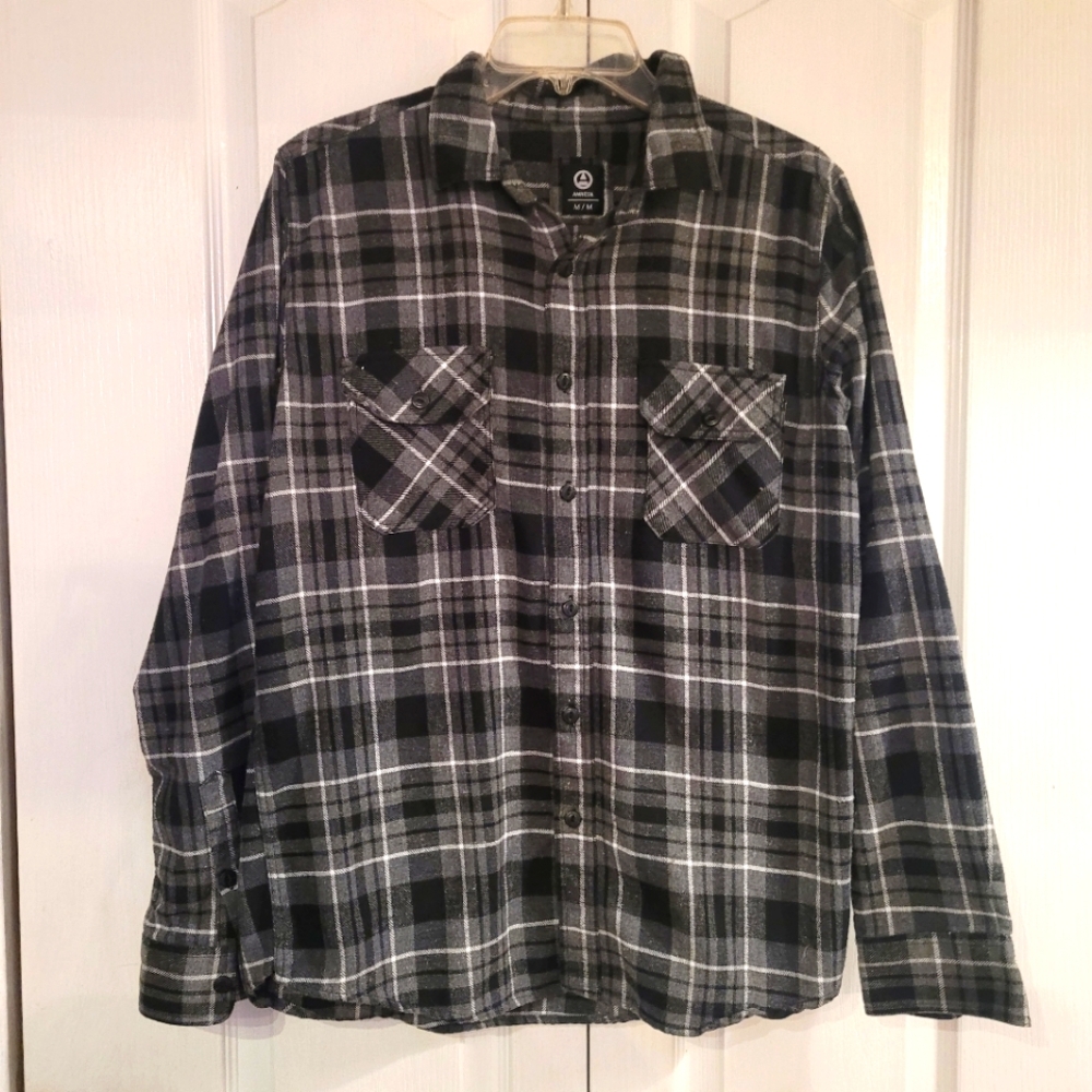 Amnesia Black and Gray Plaid Men's Shirt grunge style